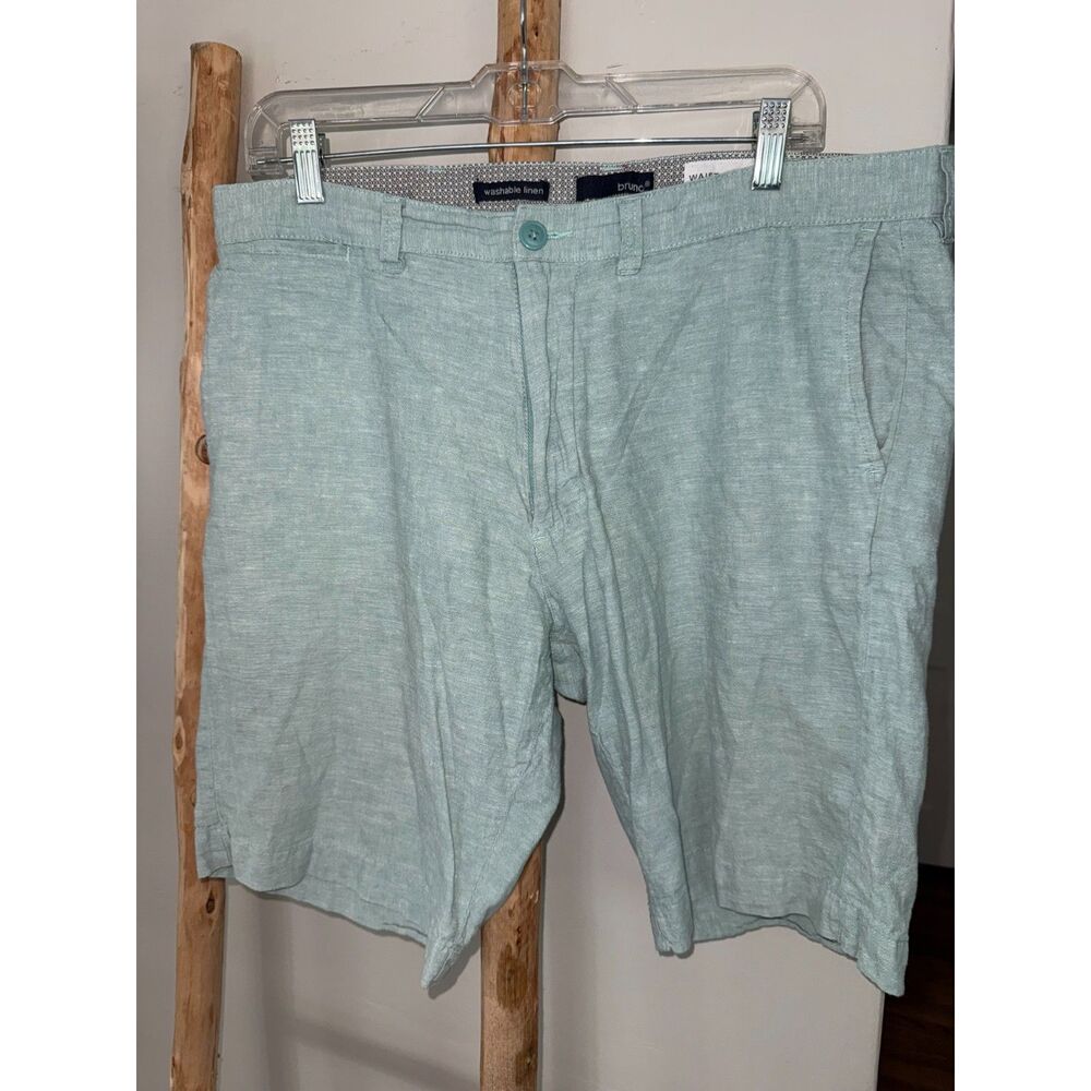 Bruno Mens 36 Light Teal Green Linen Cotton Blend Chino Shorts 9" Inseam